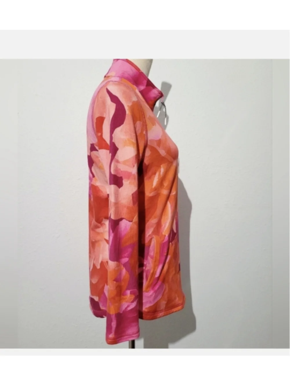 T by Talbots Floral Quarter-Zip Pullover Sweatshirt, Orange Pink sport sz XL